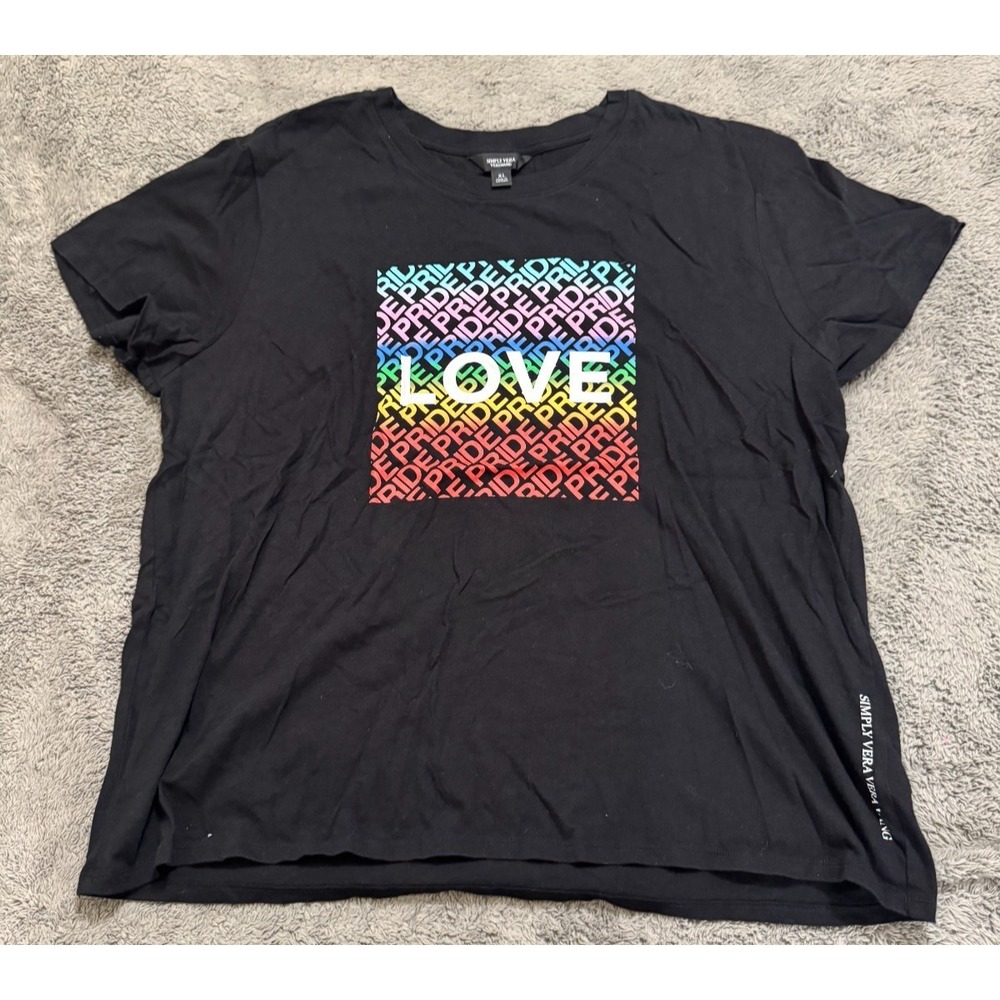 Simply Vera Wang T-Shirt Womens XL Black LGBTQ Love Pride Spellout